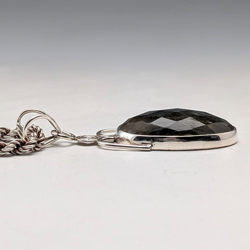 復古拉長石和純銀吊墜搭配純銀超厚項鍊